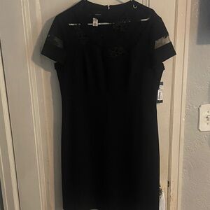 Donna Morgan Black Mini Dress with Sheer Details